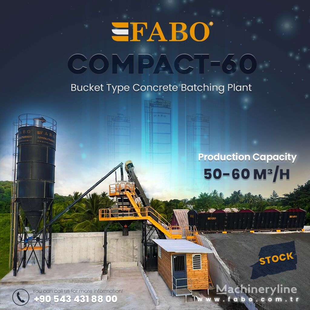 new FABO SKIP SYSTEM CONCRETE BATCHING PLANT | 60m3/h Capacity | STOCK concrete plant